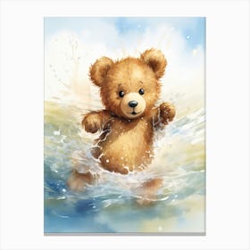 Swimming Teddy Bear Painting Watercolour 1 Canvas Print