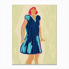 Woman In A Blue Dress Canvas Print