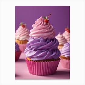 Cupcakes On Purple Background Canvas Print