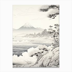The Ogasawara Islands In Tokyo, Ukiyo E Black And White Line Art Drawing 1 Canvas Print