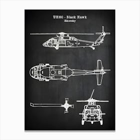 Army Helicopter Blue Print Uh 60 Blackhawk Black Hawk Sikorsky Military Helicopter Helicopter Art Military Decor Patent Ah601 Canvas Print