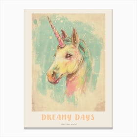 Vintage Pastel Storybook Style Unicorn 2 Poster Canvas Print