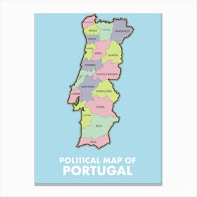 Political Map Of Portugal. Canvas Print