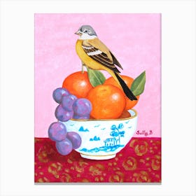 Bird Grape And Mandarin Orange Canvas Print
