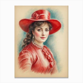 Victorian Lady In Red Hat Canvas Print