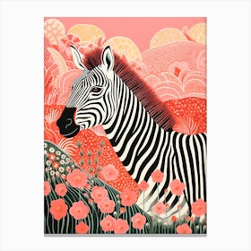 Floral Coral Zebra 3 Canvas Print