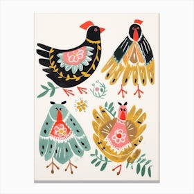 Folk Style Bird Painting Chicken 5 Canvas Print