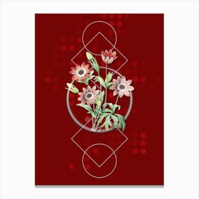 Vintage Broad Leaved Anemone Botanical with Geometric Line Motif and Dot Pattern Canvas Print