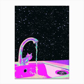 Fluorescent Cat In The Kitchen Sink Looking At The Universe Canvas Print