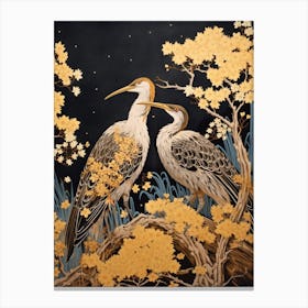 Goldenrod And Birds Vintage Japanese Botanical Canvas Print
