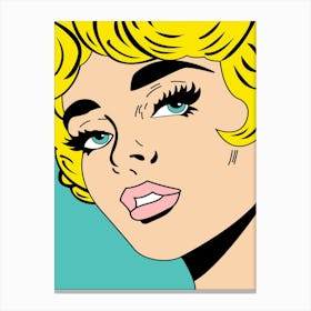 Pop Art Blonde Woman, Closeup Face Canvas Print