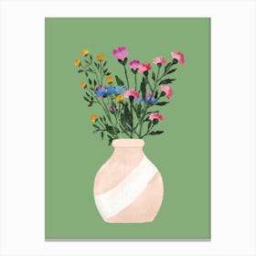 Wild Flowers In Vase Green Art Print Canvas Print