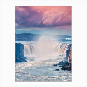 Waterfall At Sunset In Iceland Canvas Print