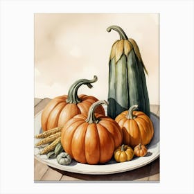 Holiday Illustration With Pumpkins, Corn, And Vegetables (16) Canvas Print