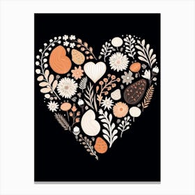 Flower Pattern Heart Black & Burnt Orange Canvas Print