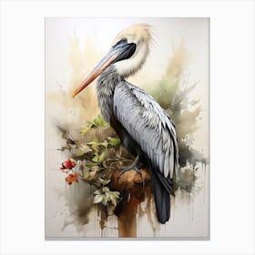 Pelican, Japanese Brush Painting, Ukiyo E, Minimal 3 Canvas Print