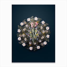Vintage Sword Lily Flower Wreath on Teal Blue n.2354 Canvas Print