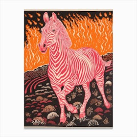 Zebra Running Linocut Inspired  3 Canvas Print