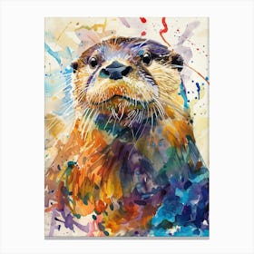 Otter Colourful Watercolour 1 Canvas Print