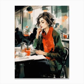 Girl In Cafe Canvas Print