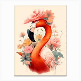 Bird With A Flower Crown Flamingo 1 Canvas Print