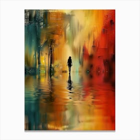 Abstract Of A Woman Walking In The Rain Canvas Print