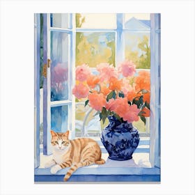 Cat With Bleedeing Heart Flowers Watercolor Mothers Day Valentines 3 Canvas Print
