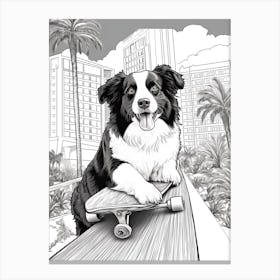 Border Collie Dog Skateboarding Line Art 3 Canvas Print