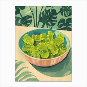 Green Gummy Bears Retro Food Illustration Inspired 1 Canvas Print
