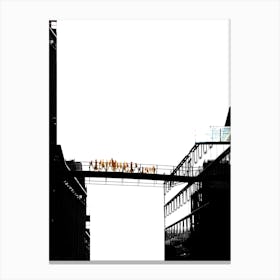 Black & White People On A Bridge Art Print Canvas Print