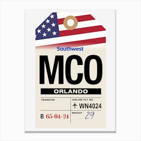 Orlando (MCO) Florida, USA Vintage Airline Luggage Tag Canvas Print