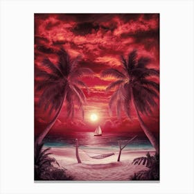 Sunset On The Beach With Palm Trees Canvas Print