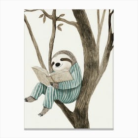 Sloth Reading A Book Canvas Print