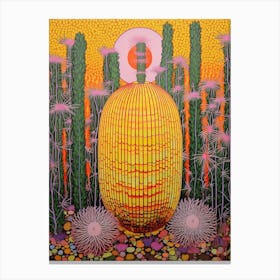 Mexican Style Cactus Illustration Golden Barrel Cactus 2 Canvas Print