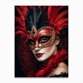 A Woman In A Carnival Mask, Red And Black (1) Canvas Print