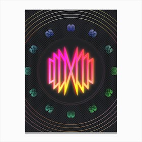 Neon Geometric Glyph in Pink and Yellow Circle Array on Black n.0305 Canvas Print