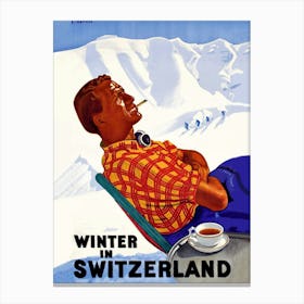 Winter In Switzerland, Vintage Travel Poster Canvas Print