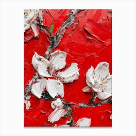 Cherry Blossoms On Red Background Canvas Print