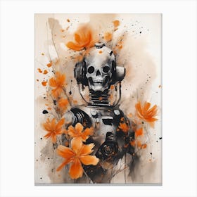Robot Abstract Orange Flowers Painting (4) Canvas Print