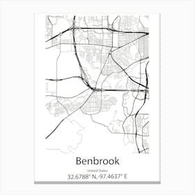 Benbrook,United States Minimalist Map 1 Canvas Print