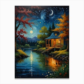 Night By The Lake 4 Canvas Print