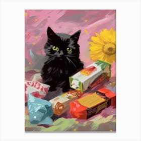 A Black Cat Kitten Oil Painting 4 Canvas Print