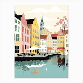 Allborg, Denmark, Flat Pastels Tones Illustration 2 Canvas Print