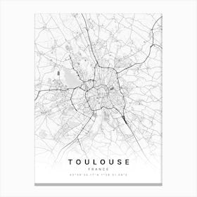 Toulouse France White Map Canvas Print