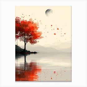 Red Tree By The Lake Canvas Print