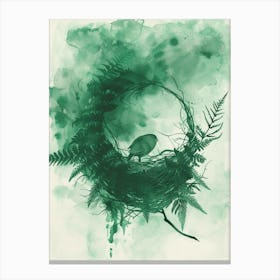Green Ink Painting Of A Birds Nest Fern 1 Canvas Print