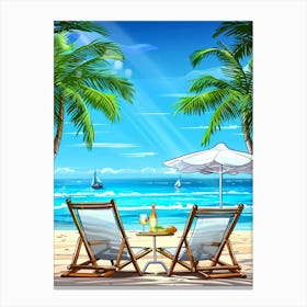 Beach Chairs On The Beach Canvas Print