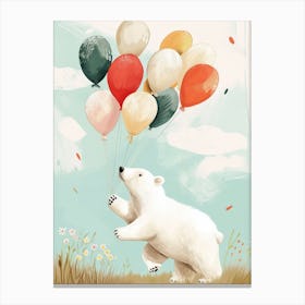 Polar Bear Holding Balloons Storybook Illustration 4 Canvas Print