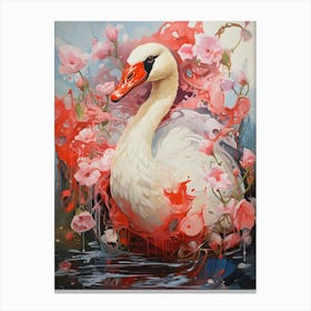 Swan With Flowers Canvas Print