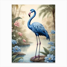 Floral Blue Flamingo Painting (6) Canvas Print